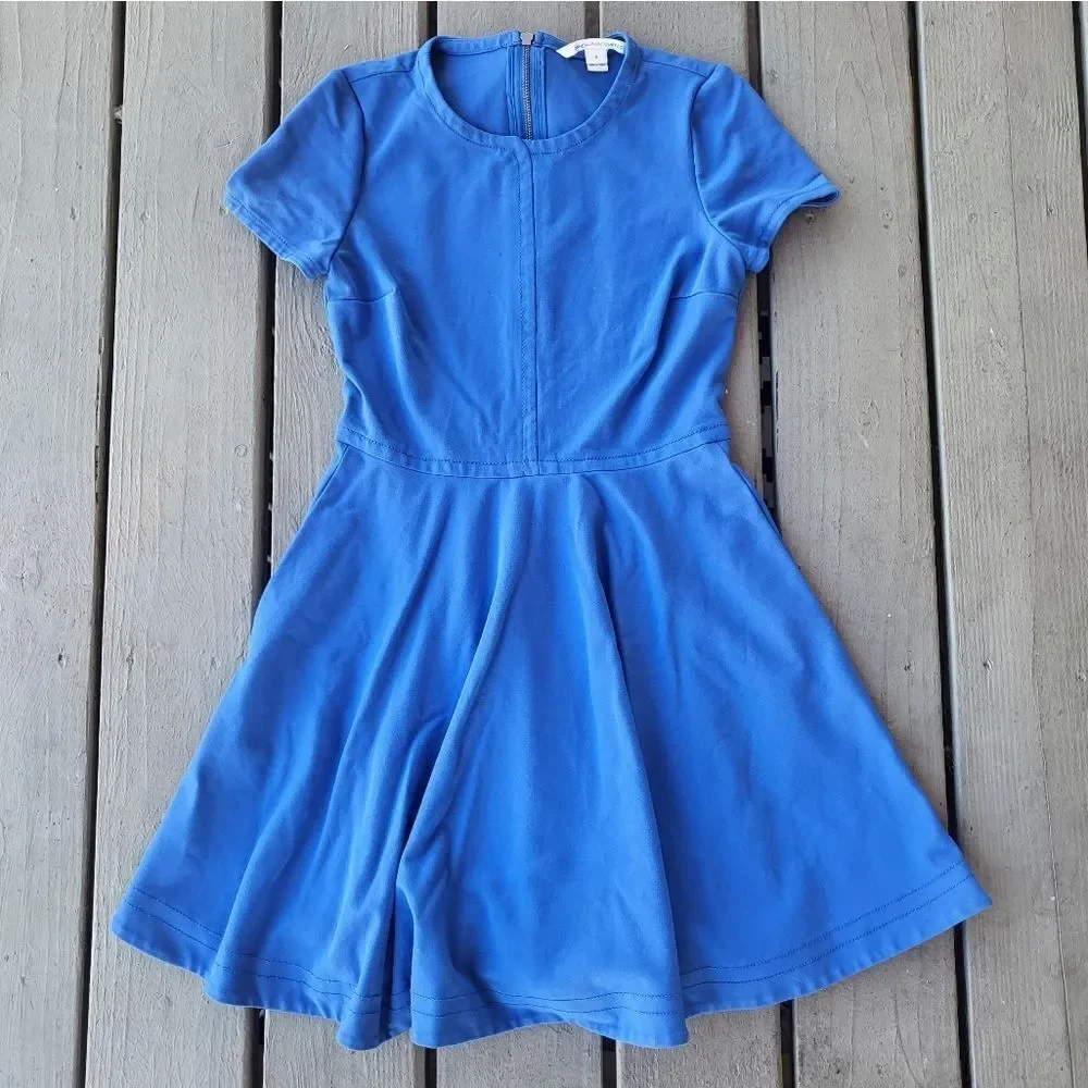 Diane von Furstenberg Blue Ivana Short-Sleeve Ponte Full-Skirt Dress Blue Size 8